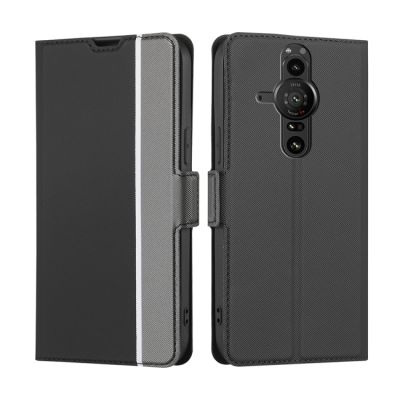 (EForGalaxy) สำหรับ Sony Xperia Pro-I Twill พื้นผิวด้านข้างกระดุมหนังเคสโทรศัพท์