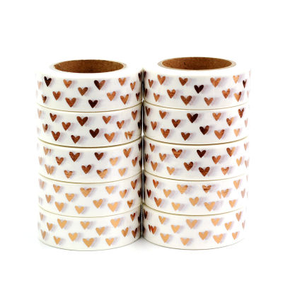 High quality 10pcslot Copper Hearts Valentines Foil Washi Tapes Scrapbooking Planner Adhesive Masking Tapes Kawaii Stationery
