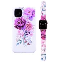 ZZOOI Fhx-9A For iPhone 13 12 11 Pro X XS MAX XR Flower Pattern phone Case Watch Band Strap 38/40/41/42/44/45mm