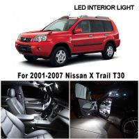 ชุดตกแต่งภายในหลอดไฟไฟ LED รถยนต์ Canbus สีขาว10ชิ้นสำหรับ Nissan X Trail 2001-2007 T30แผนที่ประตูหีบฝาทรงโค้งโคมไฟป้ายทะเบียน