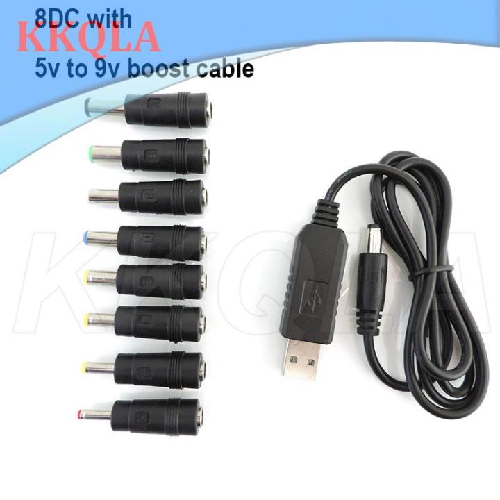 qkkqla-dc-step-up-module-usb-5v-to-9v-12v-8-4v-12-6v-charging-power-cable-cord-to-5521-multifunctional-plug-male-8tips-connector