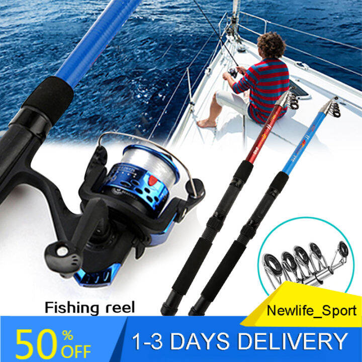 1.8M Fishing Rod Reel Set Telescopic 6 Sections EVA Handle Glass Fiber ...