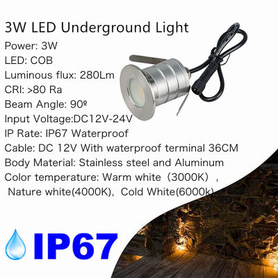 ร้อน IP67กันน้ำ LED ไฟใต้ดิน3วัตต์กลางแจ้งพื้นดินสวนเส้นทางชั้นฝังโคมไฟลานจุดภูมิทัศน์ปิดภาคเรียนดาดฟ้าแสง