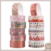 KATHRYNSON 2ม. X 15มม. เทป Washi คริสต์มาส ตกแต่งด้วยการตกแต่ง ฟอยล์สีทอง เทปกาว Washi อุปกรณ์ของชำร่วยงานเลี้ยง งานฝีมือศิลปะ DIY เทปกาวตกแต่ง