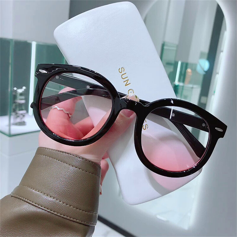 Kecerunan Blush Cermin Wanita Myopia Kaca Korea Versi Hitam Bergaya Bingkai Plain Solek Artifak Bingkai Mata Pusingan Muka Ptq