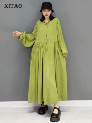 XITAO Dress Solid Color  Casual Loose Pleated Dresses