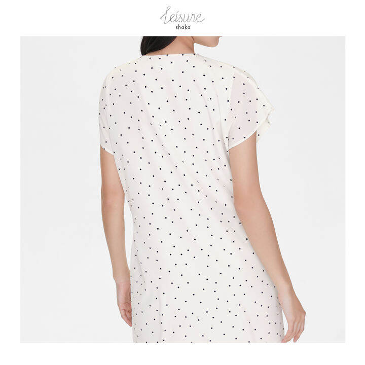 shaka-leisure-ss21-polka-dot-mini-dress-เดรสสั้นแขนในตัว-คอกลม-สาบกระดุมหน้า-ds-l210314