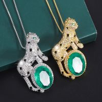 Black Spot Panther Green Stone Lab Emerald Gemstones Leopard Necklaces 18K Gold Plated Designer Party Jewelry 2022 New Wholesale