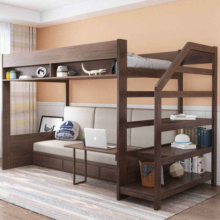 Bedroom Dormitory Modern Storage Furniture Loft Bed Solid Wooden Double