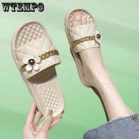 Hot sell WTEMPO Women Slippers Summer Fashion Metal Chain Flower Decoration Sandals Non-slip Female Casual Flip Flops Wholesale