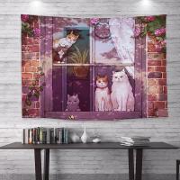 ◕♗㍿ Korean Style Illustration Cat Background Cloth Cure Dormitory Bedside Tapestry Bedroom Computer Room Background Wall Decoration