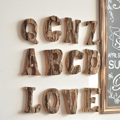 【LZ】■  Bark Solid Wood Retro Wooden English Letters Alphabet Number for Cafeteria Bar Home Decoration Vintage DIY Letter Home Decor