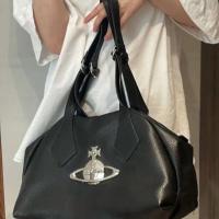 ?[100  Original] ? Black and silver niche Vivienne Western Queen Mother Second Hand Large Saturn Tote Hobo Bag Large Capacity Shoulder Handbag