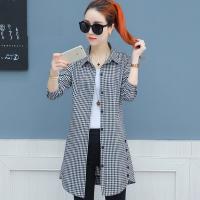 New Women Spring Autumn Cotton Blouses Lady Mid-Long Casual Long Sleeve Blouse Shirt Turn-Down Collar Plaid Blusas Tops DF3334