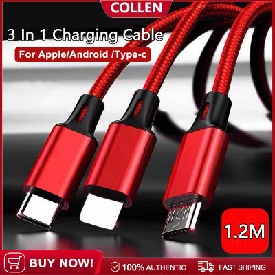 สายชาร์จ 3 In 1 Fast Charging Cable Type C + Micro USB + for iPhone 14 13 12 11 Pro Max , multiple charger cord