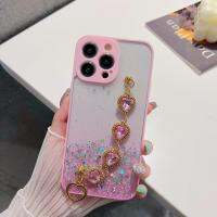 เคสกลิตเตอร์ไล่ระดับสีสำหรับ OPPO Realme C35 C20 8 Pro Reno 5F 4F A15 A55 A94 F17 F19 A93 F9 Pro ฝาหลัง TPU แบบนิ่มสร้อยข้อมือรูปหัวใจ