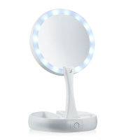 Foldable Led Light Makeup Mirror Storage Tray LED Face Mirror Adjustable USB Led Vanity Backlit Mirror Table Cosmetic Mirror