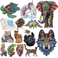 Advanced Wooden Animal Jigsaw Puzzles Beautiful Elephant Unicorn Wolf Puzzle Games Popular Intellectual Toy For Adults Kids