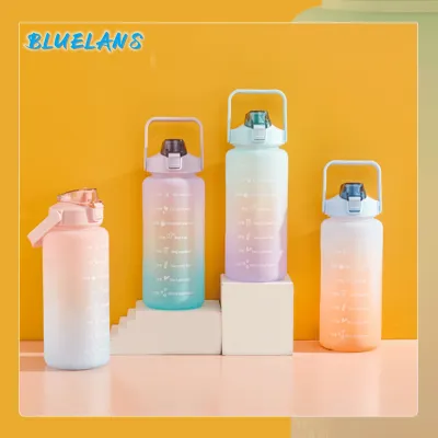 【CC】☢◊♠  2L Matte Gradient Bottle Large Capacity Drink with Straw/Time Bottles Jug for
