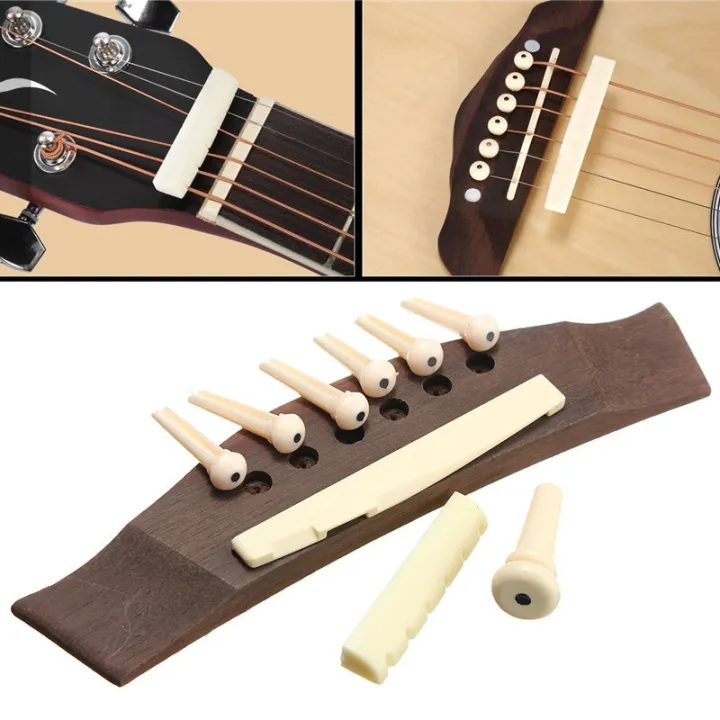 Rosewood Acoustic Guitar Part Bridge + Bone Pins + Saddle + Nut Set ...