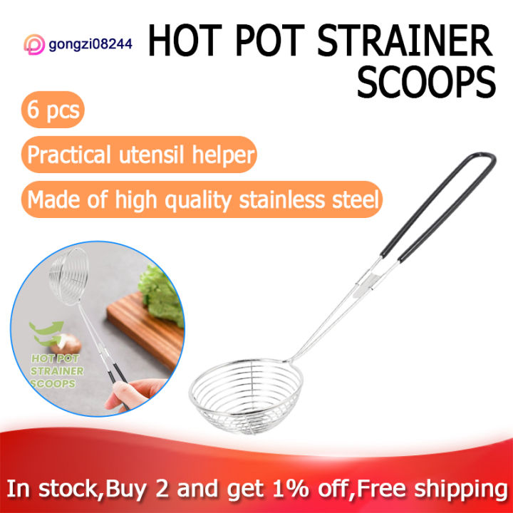 Hot Pot Strainer Scoops, Stainless Steel Hot Pot Strainer Spoons 2.5 inch  Mini Mesh Skimmer Spoon Asian Strainer Ladle with Handle, Black, 6 Pieces 
