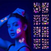 2023 Halloween Body Sticker Fluorescent Butterfly Rose Fake Tattoo Festival Masquerade Party Face Tattoo Sticker