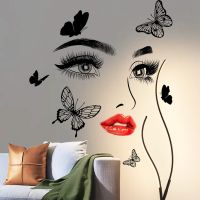 【CW】 2pcs Women  39;s Lips Eyes Cartoon Wall Stickers Background Room Bedroom  Decoration Mural