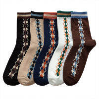 5 Pairs Korea Womens Socks Autumn Fashion Retro Mid Calf Plaid Striped Cotton Casual Lolita Classic All-match Sweet Sock Woman