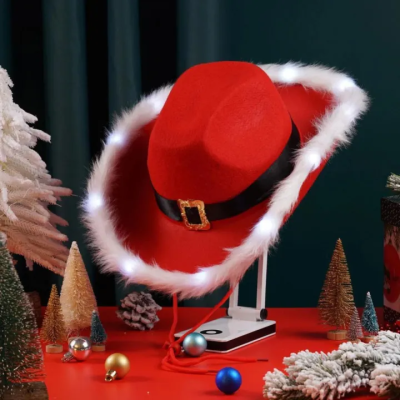 [Easybuy88] หมวกเจ้าหญิงหมวกคาวบอยคริสต์มาส LED สำหรับสวมบทบาทวัสดุปาร์ตี้วันหยุดแสงไฟสีแดงสีขาวทันสมัยที่น่าเชื่อถือมีความสะดวกสบายในก