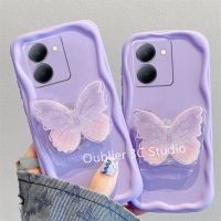 เคสโทรศัพท์ VIVO Y36 Y16 Y02s Y30 Y77 IQOO Z7X Y01 Y15A Y15s Y75 Y55+ Plus 5G 4G เคส ปลอก ดีไซน์ใหม่ ลายคลื่นสีม่วง ปลอกซิลิโคน นิ่ม พร้อมขาตั้ง ผีเสื้อเงา Case 2023