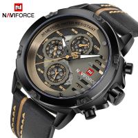 NAVIFORCE ชายยอดนาฬิกาแบรนด์หรูกันน้ำ 24 ชั่วโมงวันควอตซ์นาฬิกาผู้ชายหนังกีฬานาฬิกาผู้ชายนาฬิกากันน้ำ