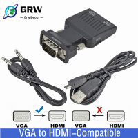 Grwibeou 1080P VGA เป็น HDMI เข้ากันได้แปลงวิดีโอที่มี3.5มิลลิเมตรสายสัญญาณเสียงชายกับหญิงอะแดปเตอร์สำหรับแล็ปท็อปพีซีเพื่อตรวจสอบ