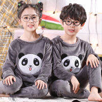 Winter Warm Kids Sleepwear Baby Boys Cartoon Panda Pajamas Sets Childrens Pyjamas 2021 Cute Casual Nightwear New Kids Costume