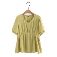 【มีไซส์ใหญ่】Plus Size XL-4XL Womens V-neck Summer Shirts Oversized Short Sleeve Elegant Ladies Office-wear Female Tops Fashion Black Green Top