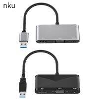 Nku USB To VGA HDMI-Compatible 3.5Audio Adapter 3 In 1 1080P HD Multi-Display Converter Splitter Hub for Windows7/8/10/11 MACOS