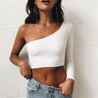 ✹☃❀ 2020 New Hot Shoulder Slope Sleeve Crop Top Fashion T Female Withe