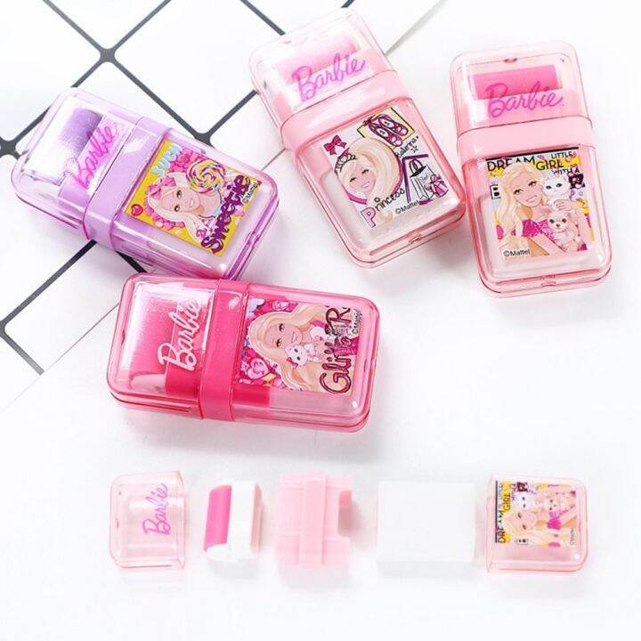 DEQIX Pink Pink Barbie Roller Eraser with Roller Barbie Barbie Eraser Kawaii Office School