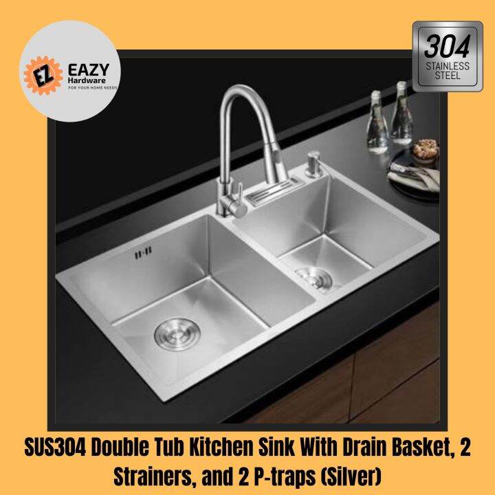 Heavy Duty SUS304 Stainless Steel Double Tub Kitchen Sink With Drain