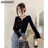 DUOHANZI 2023เสื้อคอวีแขนสไตล์เกาหลียาวสำหรับผู้หญิงเรียบง่าย