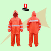 ชุดกันฝนสีส้ม เสื้อ-กางเกง มีสะท้อนแสง ชุดกันฝน PVC ติดแถบสะท้อนแสง รุ่น RG04