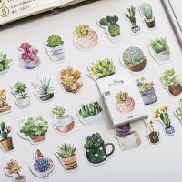 Mohamm 50PCS Boxed Stickers Feelings of Succulentsstickers Creative Cute Cartoon Plant Sticker Flakes Scrapbooking Gift Girl Sch Stickers Labels