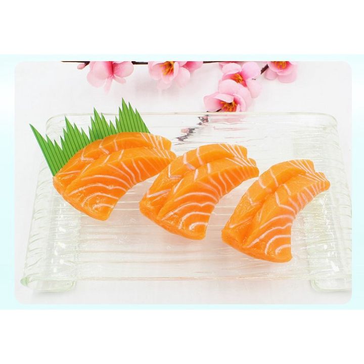เนื้อแซลมอนปลอม-ซาซิมิ-แซลม่อน-อาหารญี่ปุ่น-โมเดลแซลม่อน-ตกแต่งร้านอาหาร-ตู้สินค้า-แต่งจานอาหารตัวอย่าง