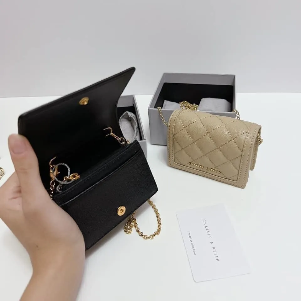 Sand Micaela Quilted Card Holder, CHARLES & KEITH