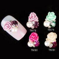 10 ชิ้น 3D Rose สติ๊กเกอร์เล็บเคล็ดลับการปัก Studs Rhinestone เครื่องประดับตกแต่งเล็บ