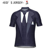 Raudax New Cute Kids Suit and Tie Short Sleeve Breathable Cycling Jersey Soft Breathable Summer Bicycle Child Cycling Clothing