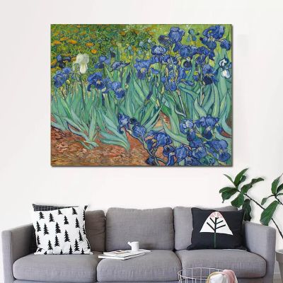 ภาพวาดสีน้ำมันดอกไม้ทำด้วยมือบนผ้าใบสำหรับห้องนั่งเล่นศิลปะบนผนังไอริสการตกแต่งบ้าน1889โดย Vincent Van Gogh ไม่มีกรอบเหอหยวนในอนาคต