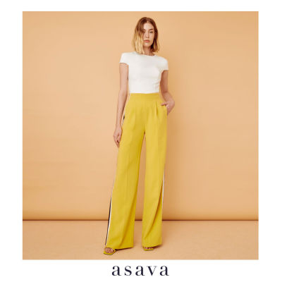 [asava aw22] Asava classic high-rise straight leg pants กางเกงผู้หญิง ทรงตรง ขายาว ตกแต่งแถบผ้าลายทาง กระเป๋าข้าง