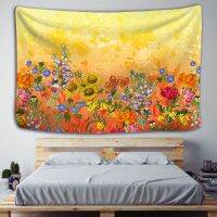 Colorful Floral Plants Tapestry Vintage Herbs Tapestry Wild Flowers Tapestry Wall Hanging Nature Scenery Tapestry for Living