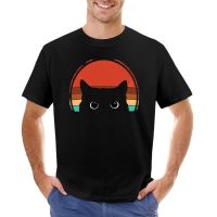 Black Cat Peeking Sunset Vintage T-Shirt Anime Plain T-Shirt Kawaii Clothes Mens Vintage T Shirts