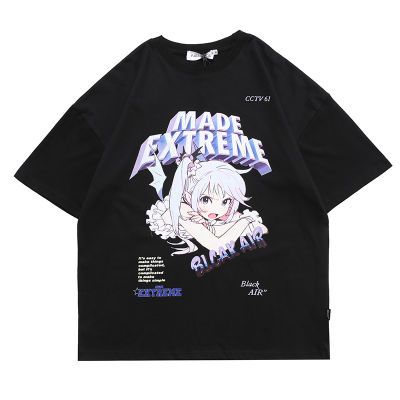 Aolamegs T Shirt Men Cartoon Anime Manga Girl Printed Men‘s Tee Shirts Summer Loose Cozy Japanese Harajuku Couple Streetwear men